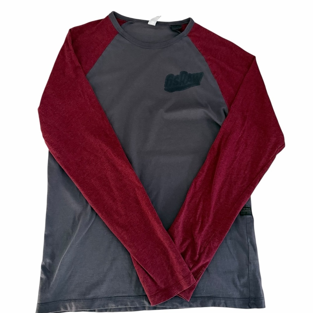 G-STAR RAW grey burgundy raglan long sleeve tee m
